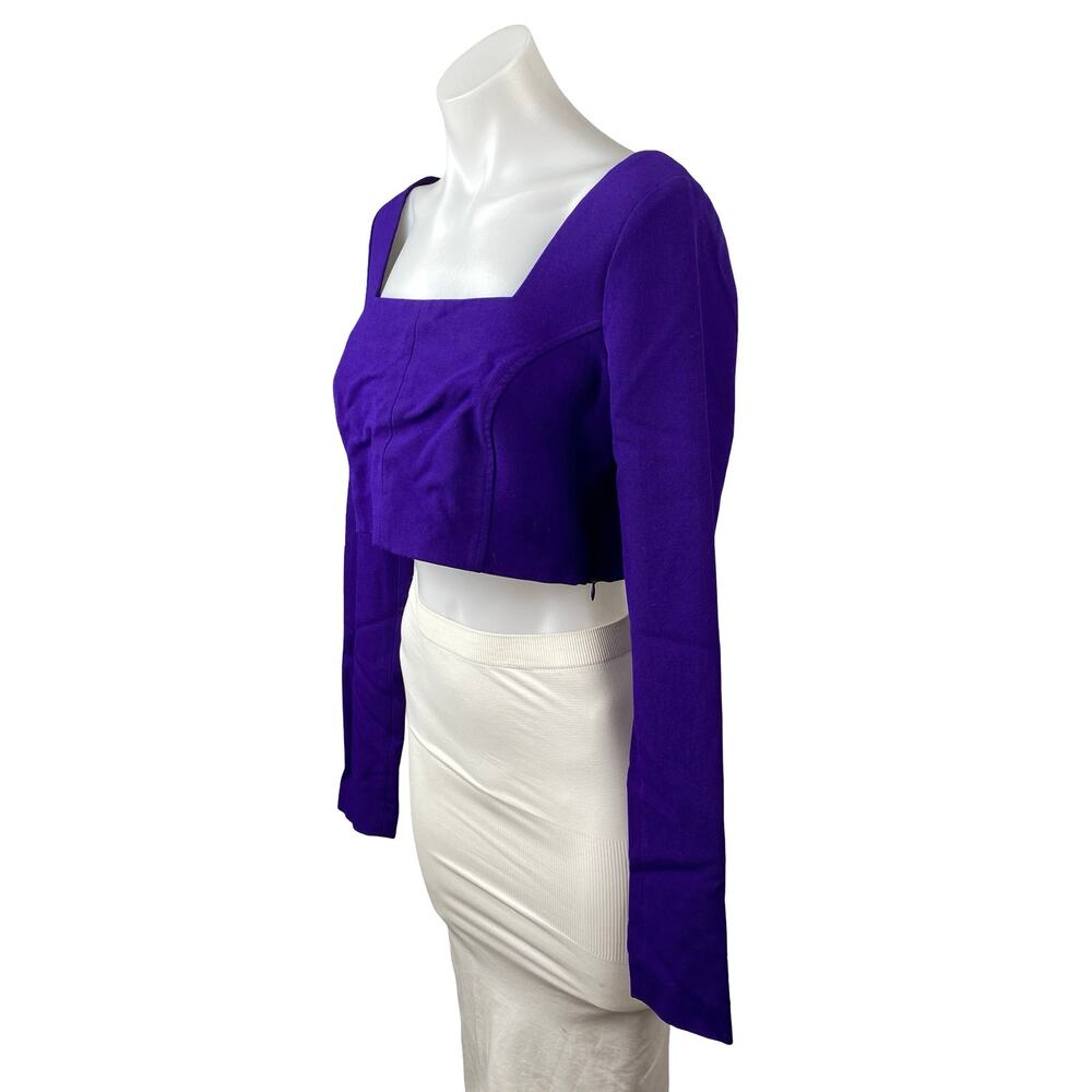 Zara Women's Purple Indigo Long Sleeve Square Neck Backless Crop Top Size M - Picture 3 of 5